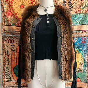 Fairy grunge Whimsygoth Faux Fur Trim Sleeveless Vest
